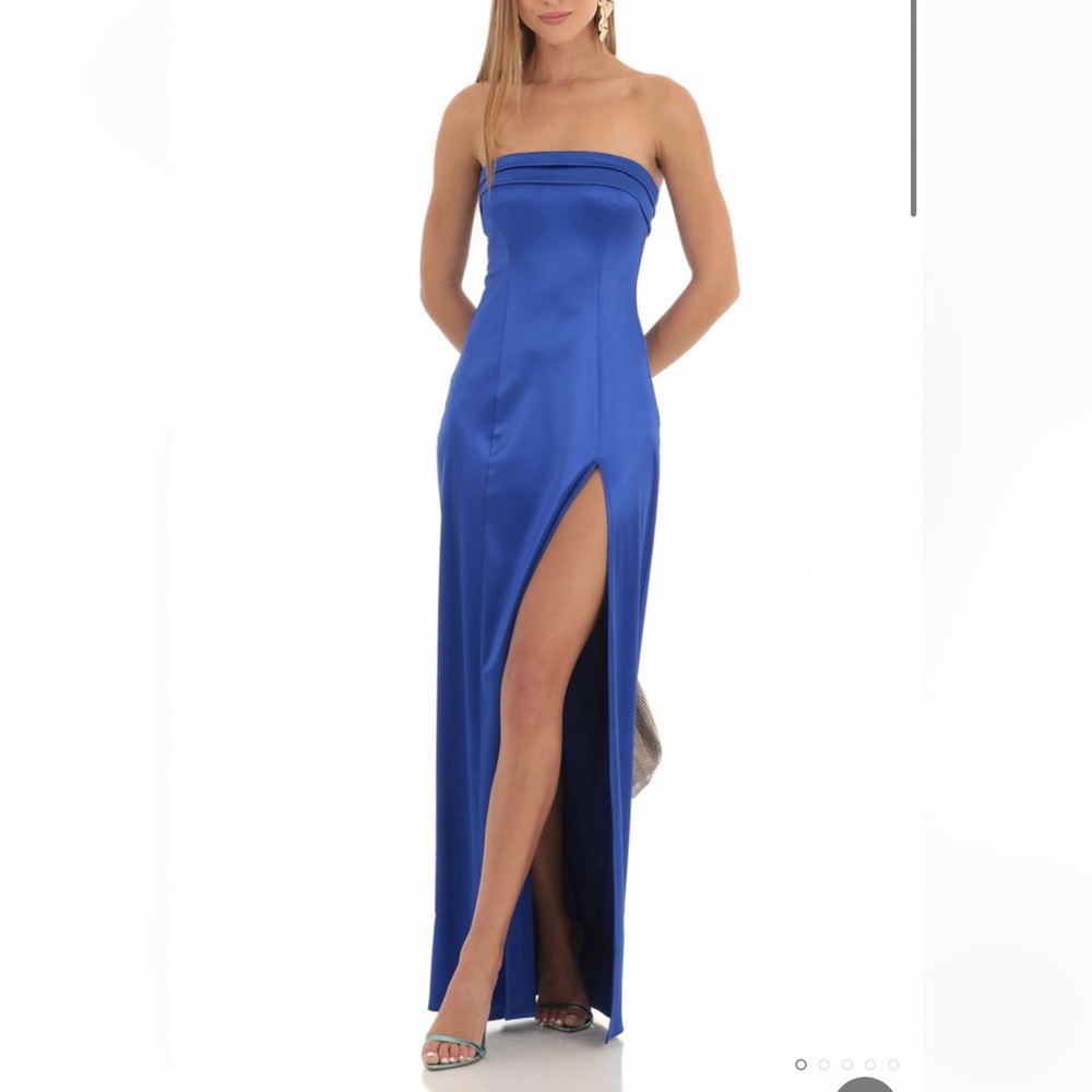 Satin Pleated Strapless Maxi Dress in Royal Blue